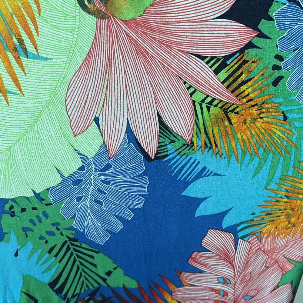 Tropical Floral Dress Sz M Bodycon Crisscross Open Back Resort Y2K Glam Festival - Picture 8 of 11
